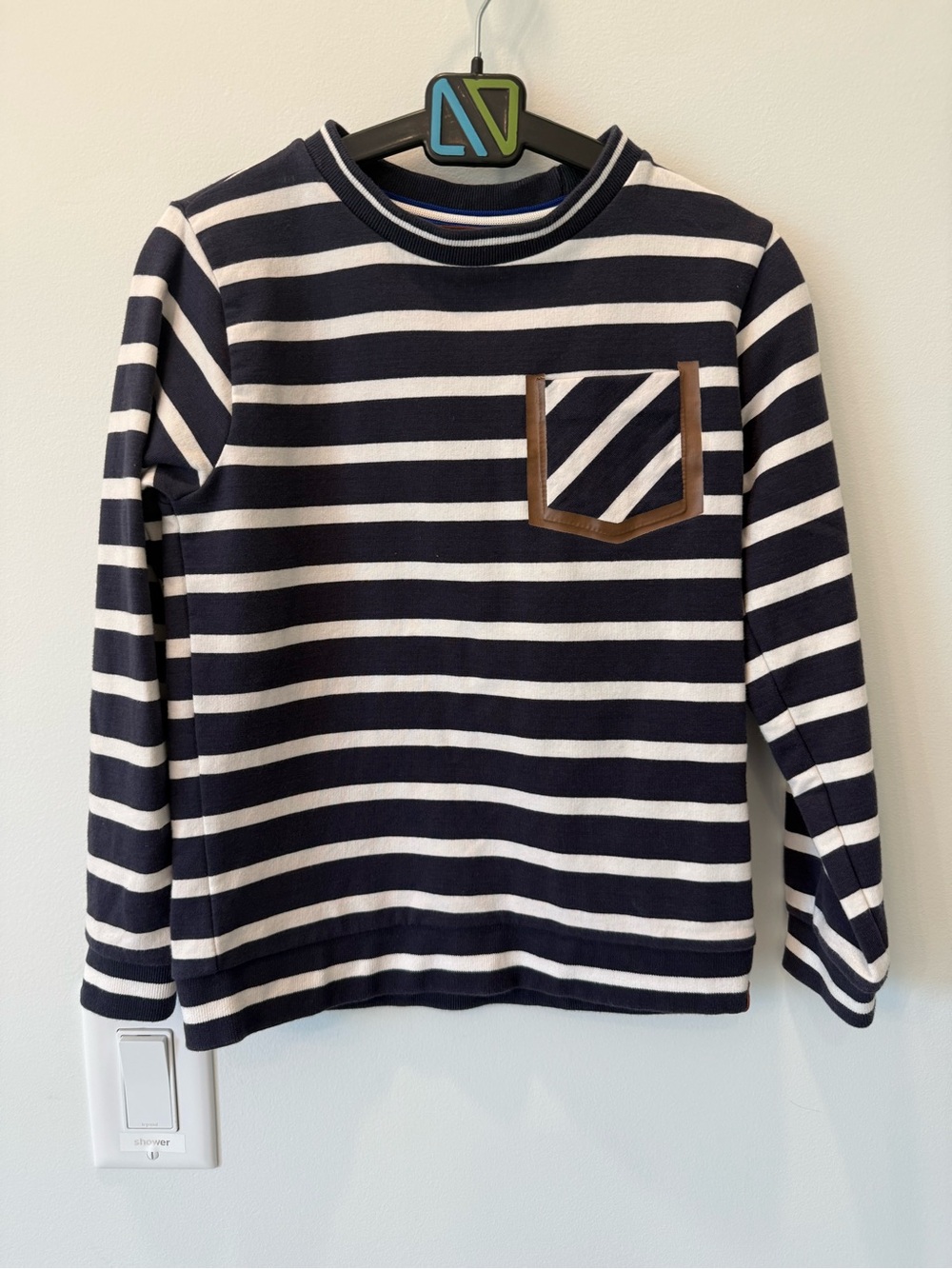 Striped Navy & White Long-Sleeve Kids Tee with Pocket